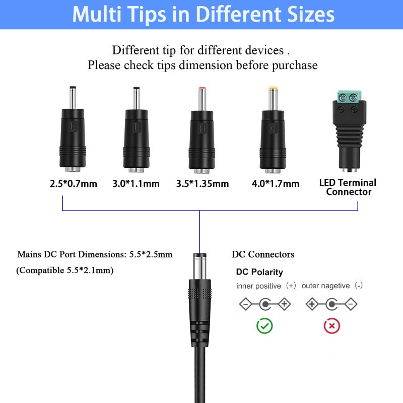 TKDY 9V 1.5A Power Supply Adapter DC 9V Power Cord AC 100-240V to DC 9 Volts 13.5W, fit for DC9V Arduino UNO R3, 9Vdc Record Player, Schwinn 140/170/A10 Bike etc. with 5.5 * 2.5mm Center Positive Tip. - Image 3